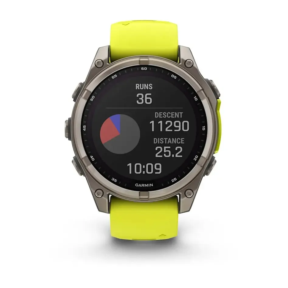 fēnix® 8 – 47 mm | Solar Sapphire Titanium with AMP Yellow/Graphite Silicone Band
