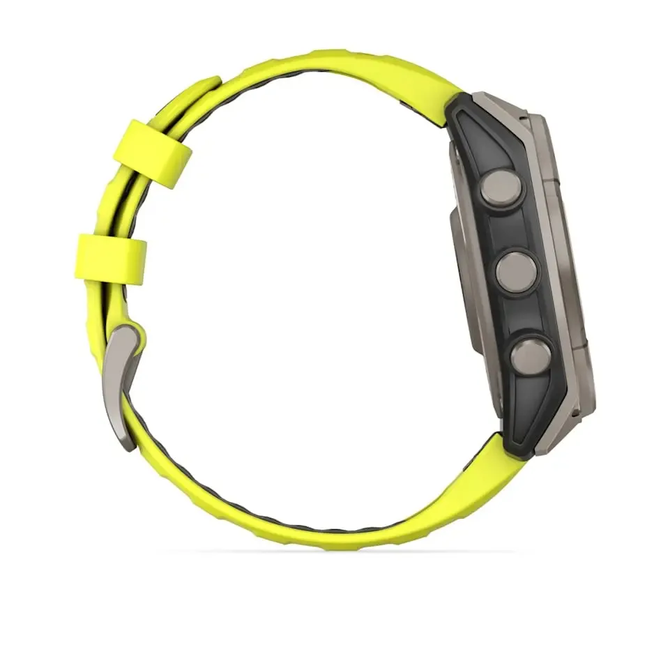fēnix® 8 – 47 mm | Solar Sapphire Titanium with AMP Yellow/Graphite Silicone Band