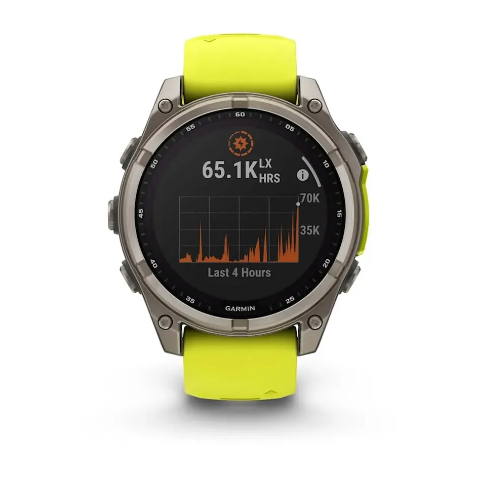 fēnix® 8 – 47 mm | Solar Sapphire Titanium with AMP Yellow/Graphite Silicone Band