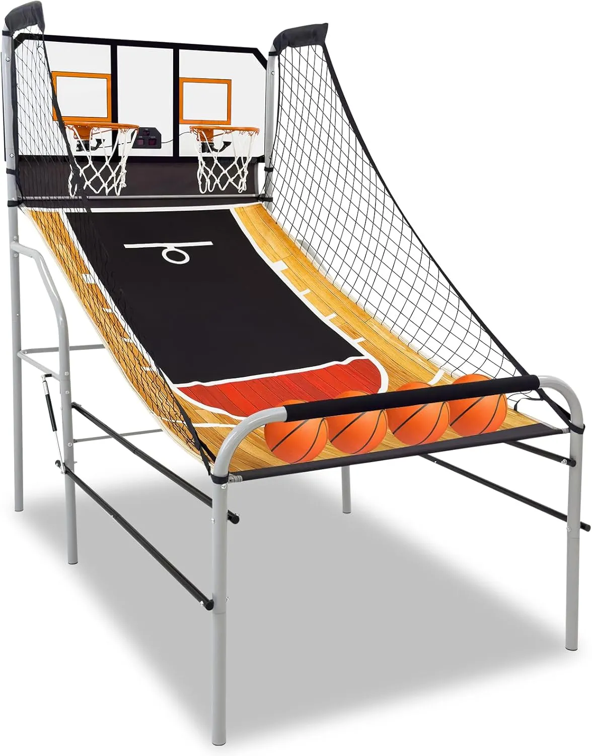 Folding Basketball Arcade Game, Dual Shot Electronic Arcade Game with LCD Scoreboard, 4 Balls, 2 Hoops and Air Pump, Basketball Game for Adults, Kids (Grey with Hydraulic Telescopic Rod)