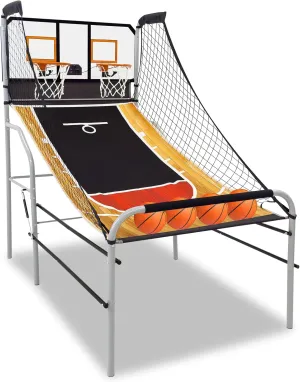 Folding Basketball Arcade Game, Dual Shot Electronic Arcade Game with LCD Scoreboard, 4 Balls, 2 Hoops and Air Pump, Basketball Game for Adults, Kids (Grey with Hydraulic Telescopic Rod)