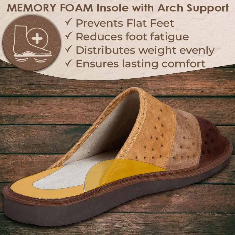 FOOTHUGS Men's Natural Leather Mule Slippers with Health Insole and Arch Support | Nature - Desert