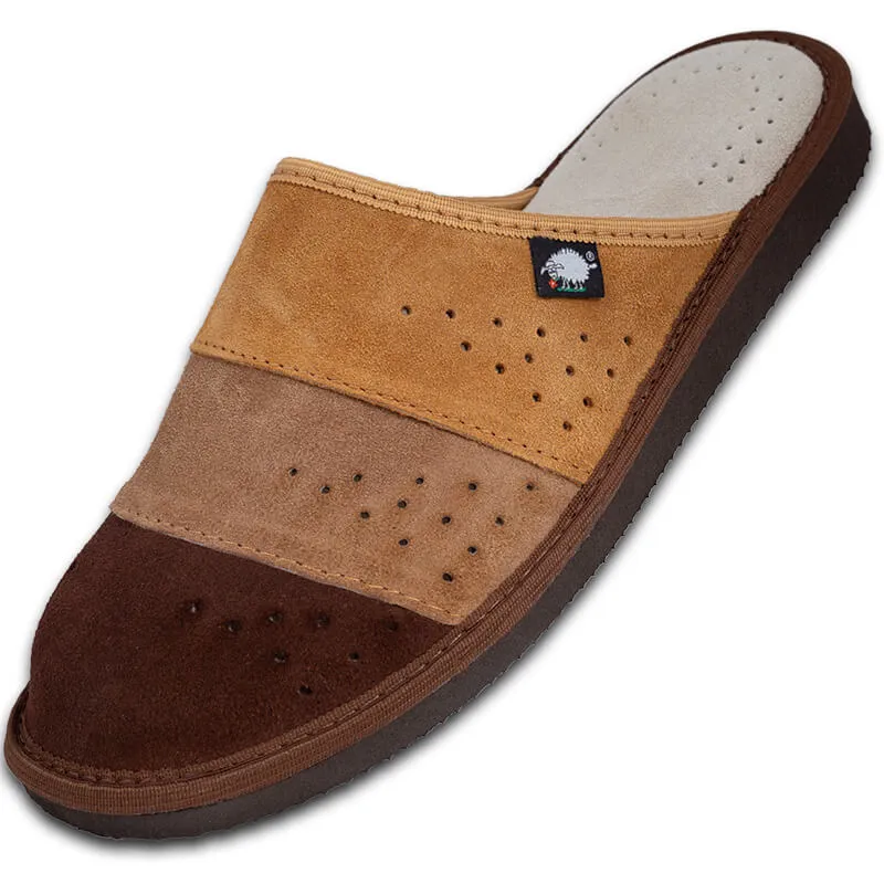 FOOTHUGS Men's Natural Leather Mule Slippers with Health Insole and Arch Support | Nature - Desert