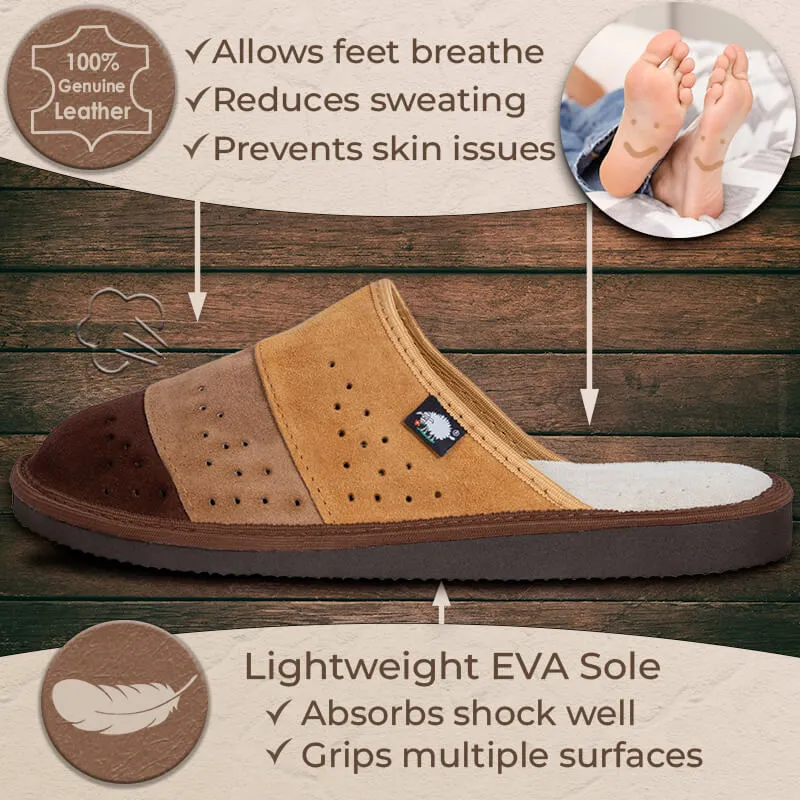 FOOTHUGS Men's Natural Leather Mule Slippers with Health Insole and Arch Support | Nature - Desert