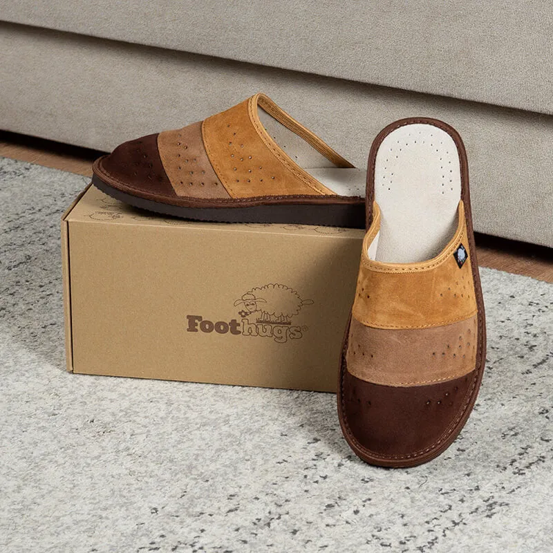 FOOTHUGS Men's Natural Leather Mule Slippers with Health Insole and Arch Support | Nature - Desert