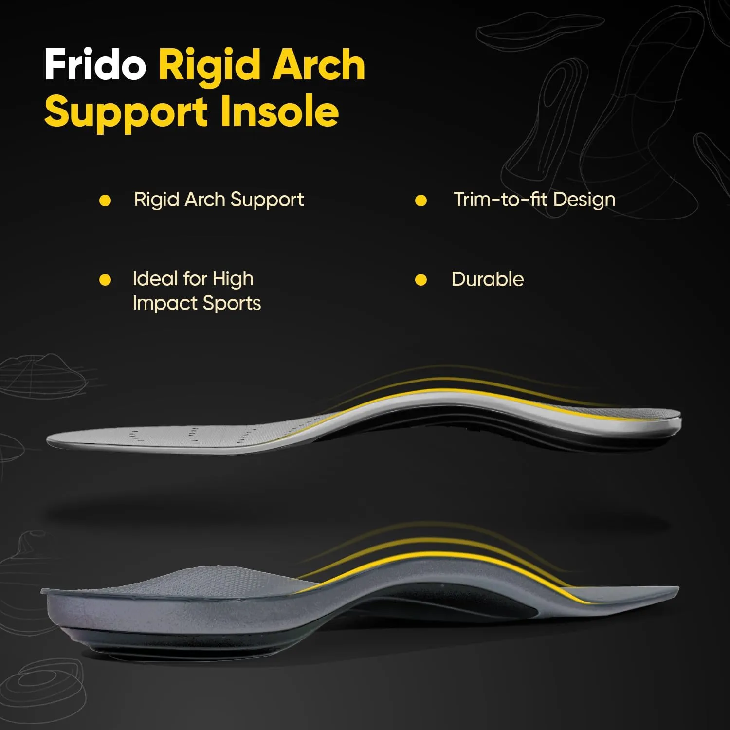 Frido Rigid Arch Support Shoe Insole for Flat Feet, For Feet Pain Plantar Fasciitis & Heel Spurs, Trimmable Orthotic Shoe Inserts For Proper Foot Alignment, Medium 39 to 42 EU (Pack of 1)