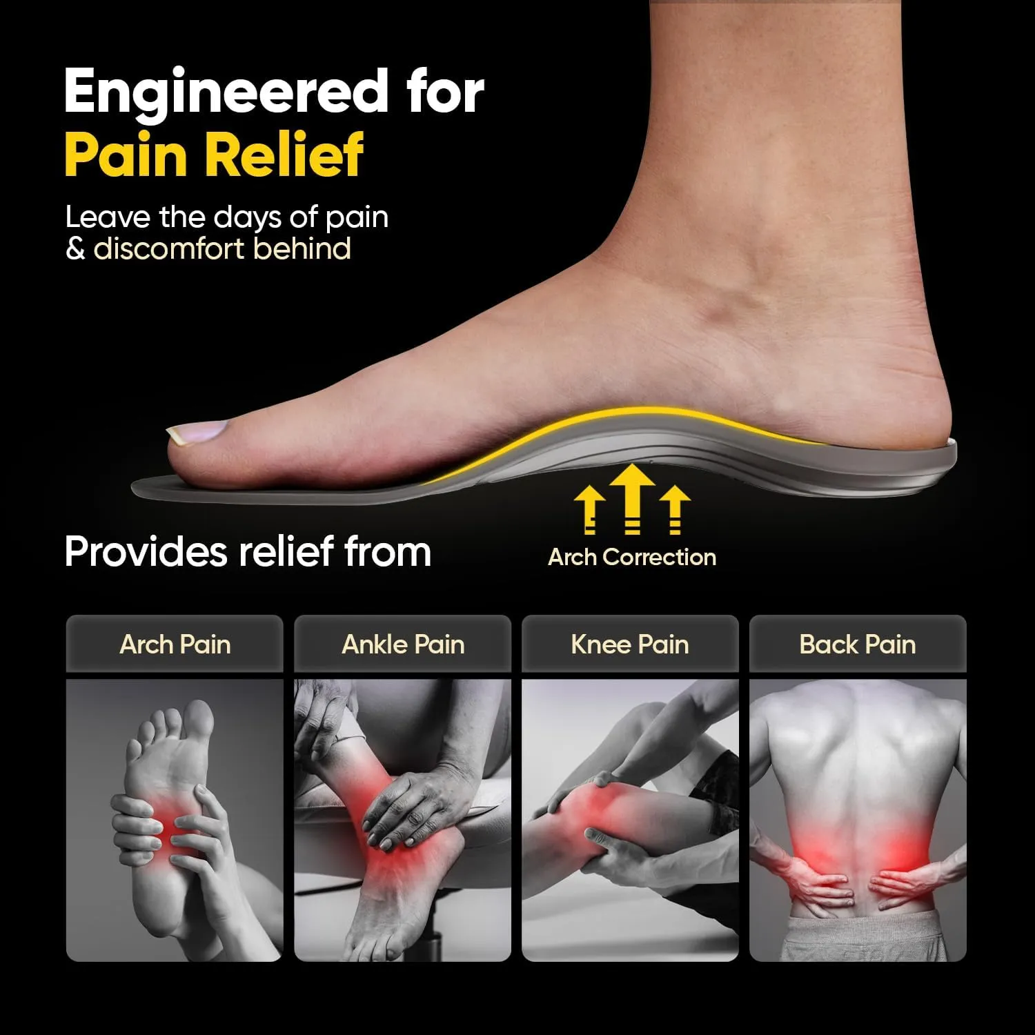 Frido Rigid Arch Support Shoe Insole for Flat Feet, For Feet Pain Plantar Fasciitis & Heel Spurs, Trimmable Orthotic Shoe Inserts For Proper Foot Alignment, Medium 39 to 42 EU (Pack of 1)