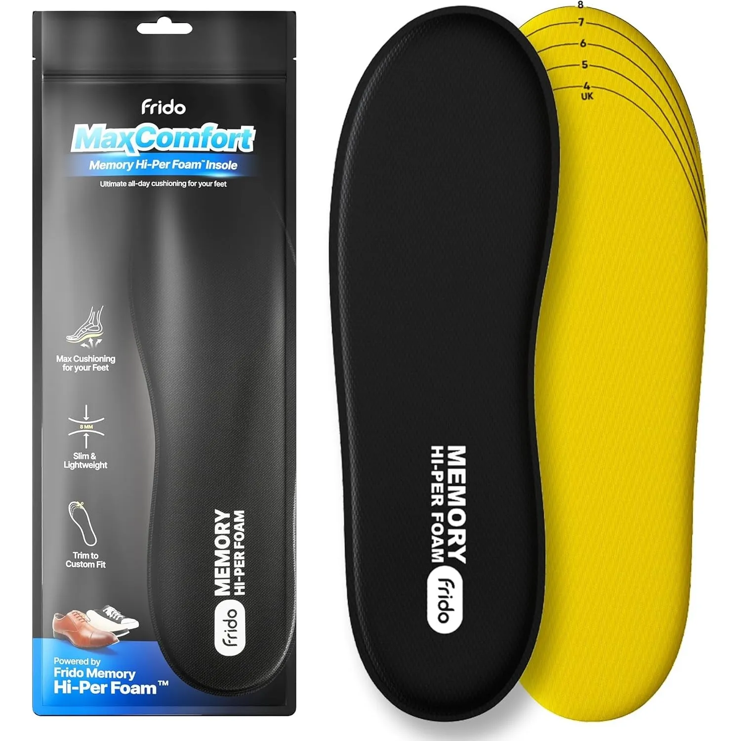 Frido Rigid Arch Support Shoe Insole for Flat Feet, For Feet Pain Plantar Fasciitis & Heel Spurs, Trimmable Orthotic Shoe Inserts For Proper Foot Alignment, Medium 39 to 42 EU (Pack of 1)