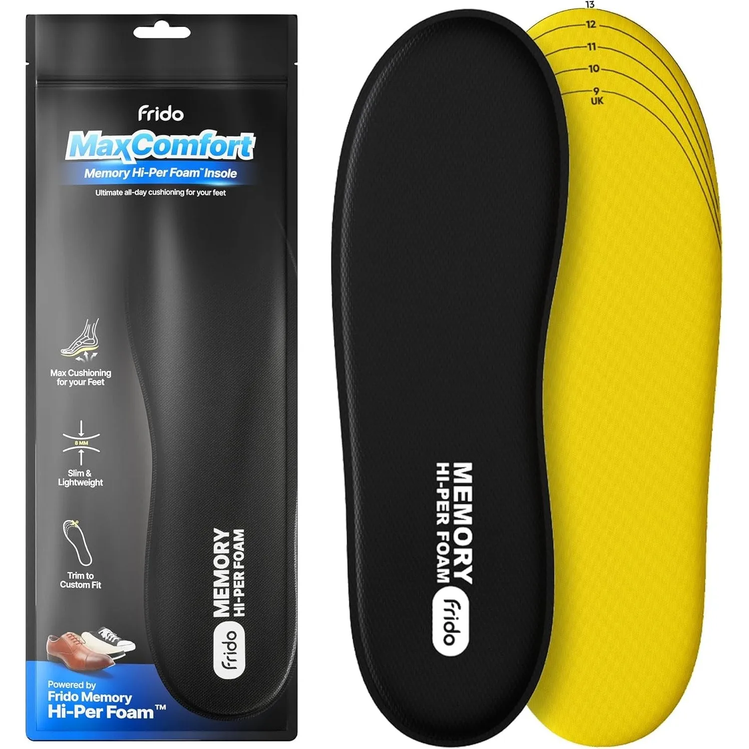 Frido Rigid Arch Support Shoe Insole for Flat Feet, For Feet Pain Plantar Fasciitis & Heel Spurs, Trimmable Orthotic Shoe Inserts For Proper Foot Alignment, Medium 39 to 42 EU (Pack of 1)