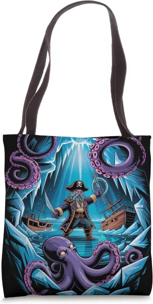 Frozen Octopus Kraken Pirate in Ice Cavern Tote Bag