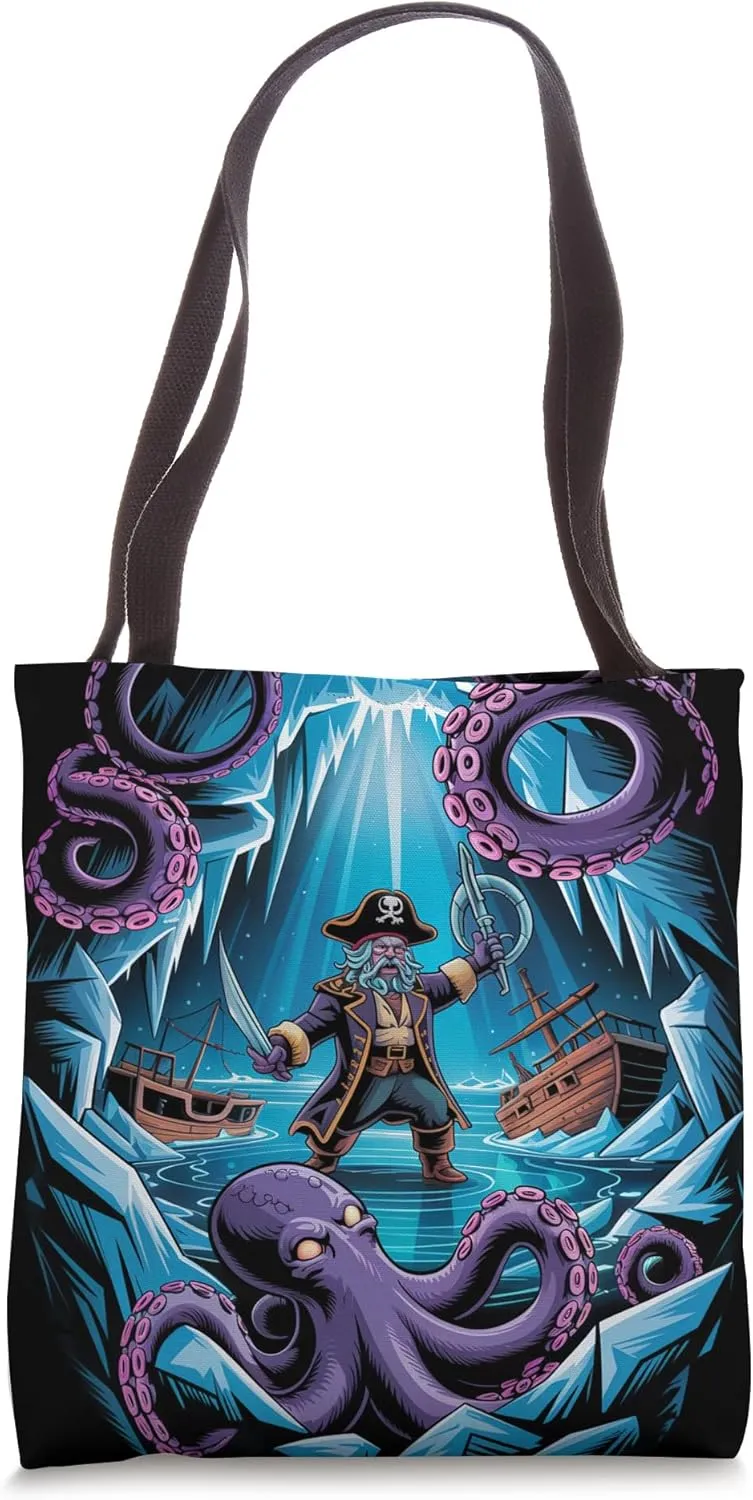 Frozen Octopus Kraken Pirate in Ice Cavern Tote Bag
