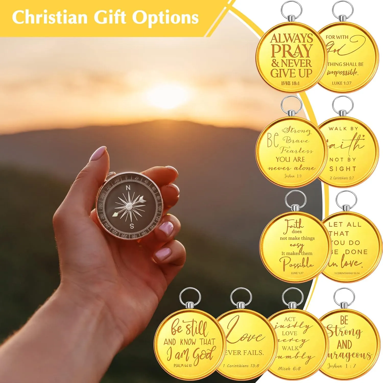 Fumete Christian Gift Compasses Hiking Scripture Religious Bible Vintage Gifts for Graduation Student Fathers Day Church Men Sunday School Teacher