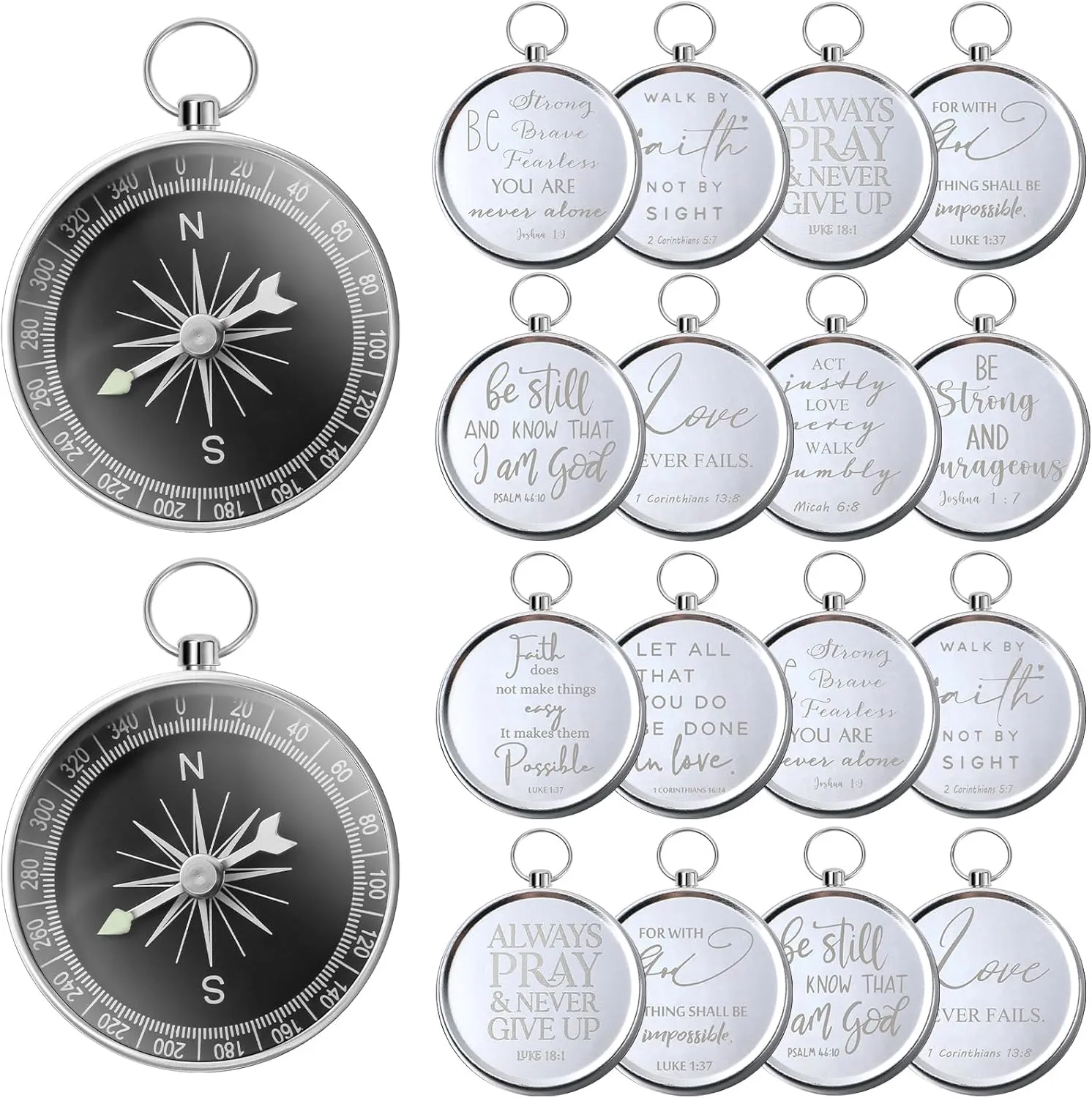 Fumete Christian Gifts Compasses Hiking Scripture Gifts Bible Vintage Compass Mother's Day Church Gifts Father 's Day Gift Religious Graduate Gift(Silver, 50 Pcs)