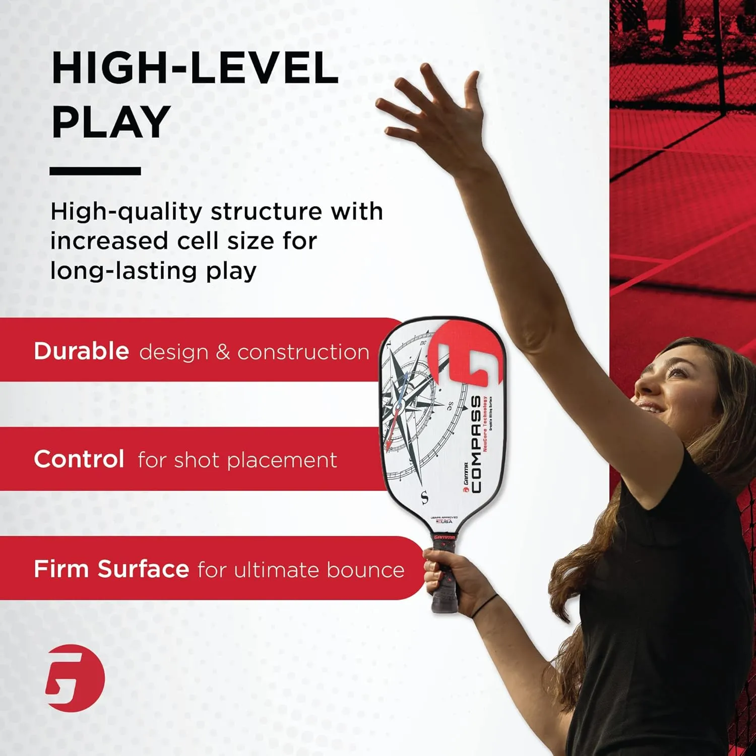 GAMMA Made in The USA Pickleball Paddles, NeuCore & Sensa Polycore Technology, Textured Graphite, Honeycomb Grip, USAPA Approved, Realiable, Additonal Power & Control
