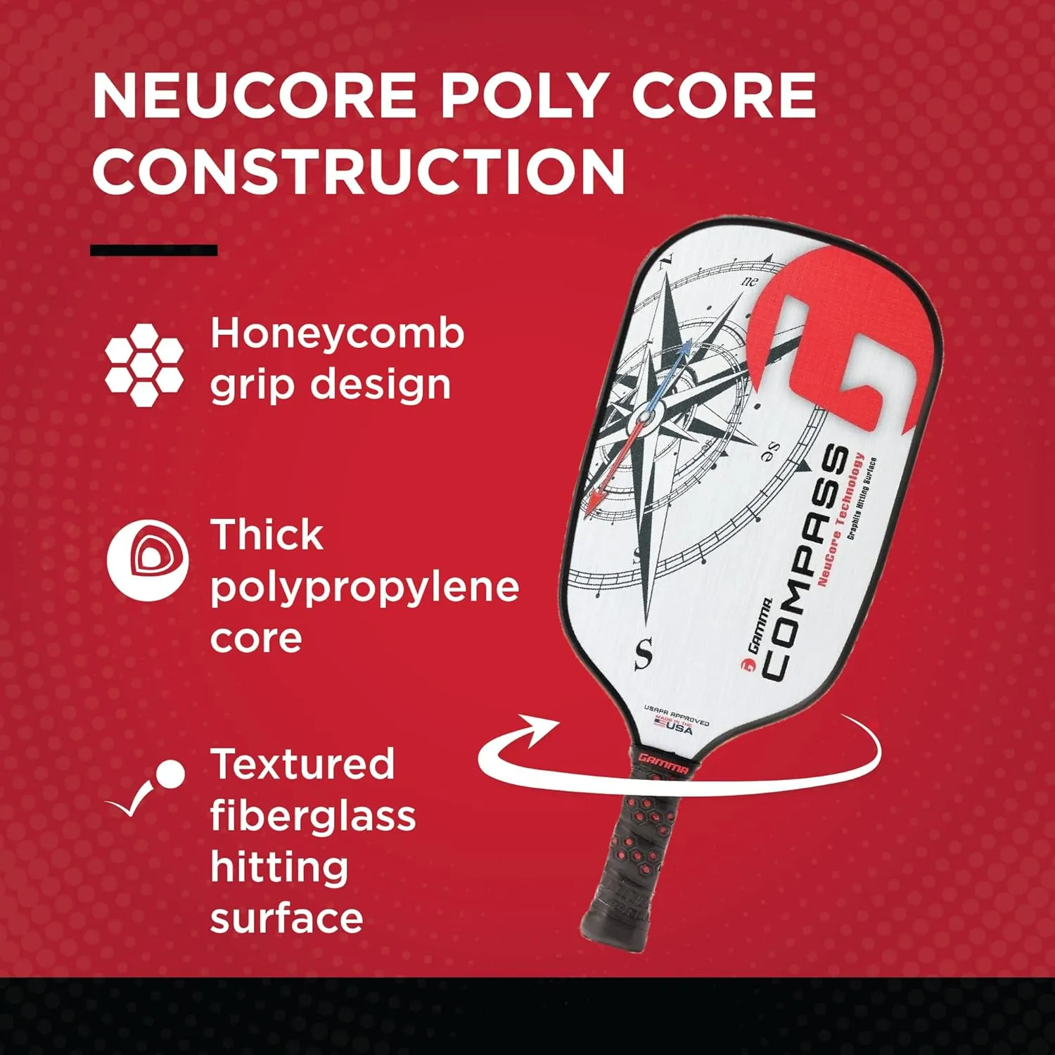 GAMMA Made in The USA Pickleball Paddles, NeuCore & Sensa Polycore Technology, Textured Graphite, Honeycomb Grip, USAPA Approved, Realiable, Additonal Power & Control