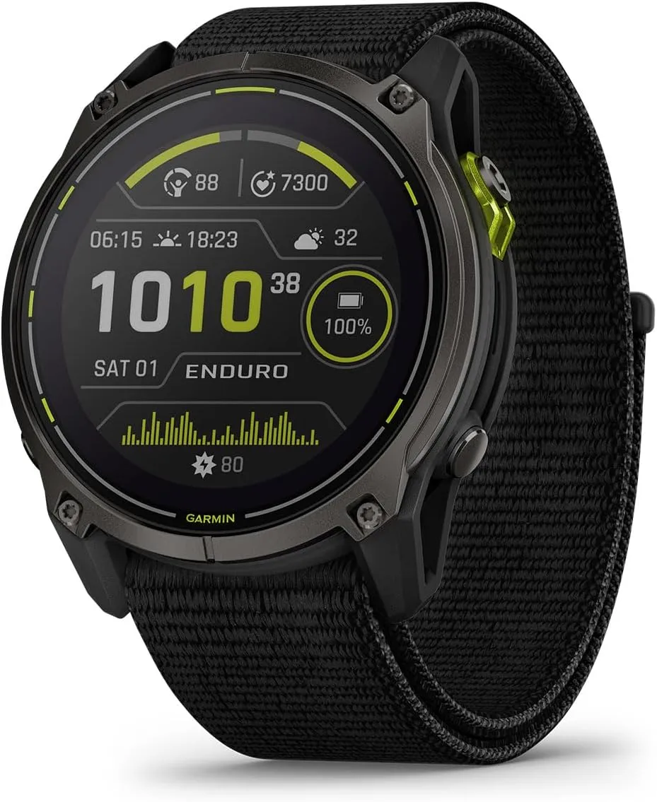 Garmin Enduro 3 Ultraperformance GPS Smartwatch Gift Box Bundle - Solar Charging, Built-in LED Flashlight with UltraFit Nylon Band, PlayBetter Portable Charger, HD Screen Protectors, Adapter, Case