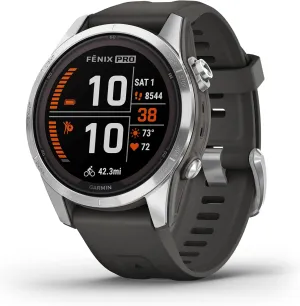 Garmin fēnix 7S Pro Solar, Multisport GPS Smartwatch, Built-in Flashlight, Solar Charging Capability, Graphite
