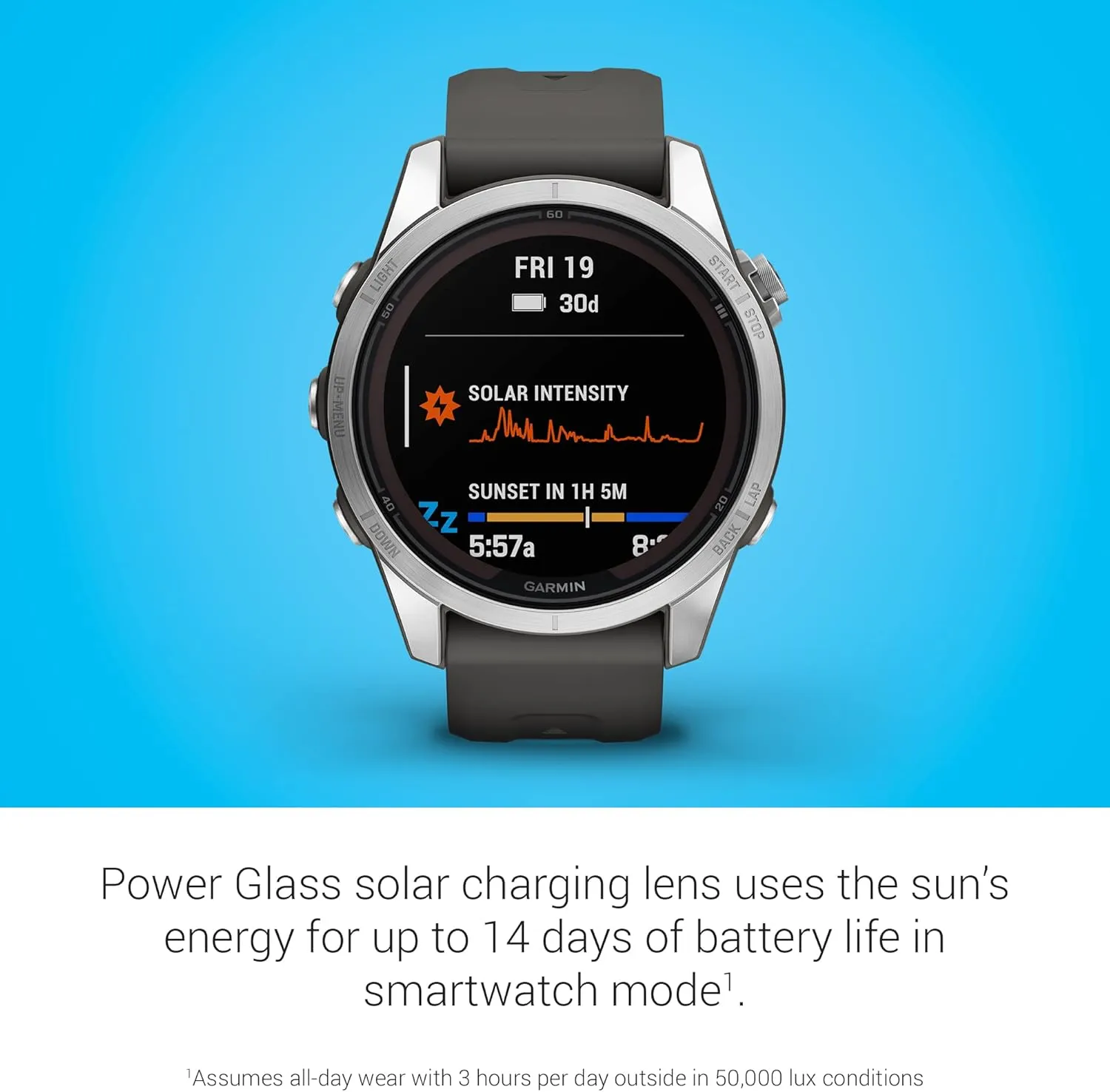 Garmin fēnix 7S Pro Solar, Multisport GPS Smartwatch, Built-in Flashlight, Solar Charging Capability, Graphite