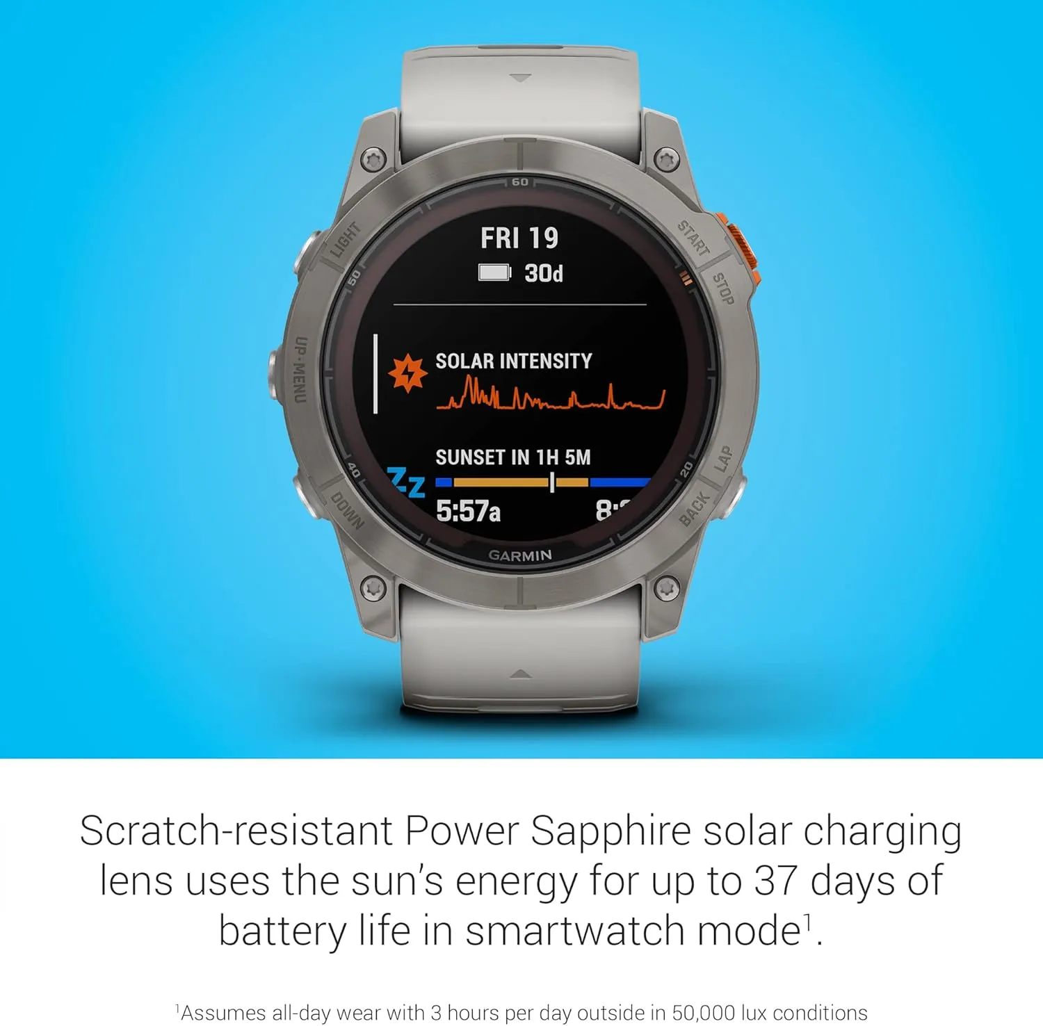 Garmin fēnix 7X Pro Sapphire Solar, Multisport GPS Smartwatch, Built-in Flashlight, Solar Charging Capability, Fog Gray/Ember Orange