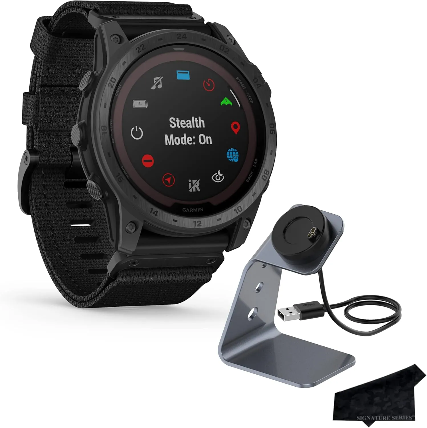 Garmin tactix 7 Pro Ballistics Edition Rugged Tactical GPS Touchscreen Smartwatch, Black/Nylon Band | Solar Charging, Military Standard, Up to 28 Day Battery Life with Signature Series Charging Bundle