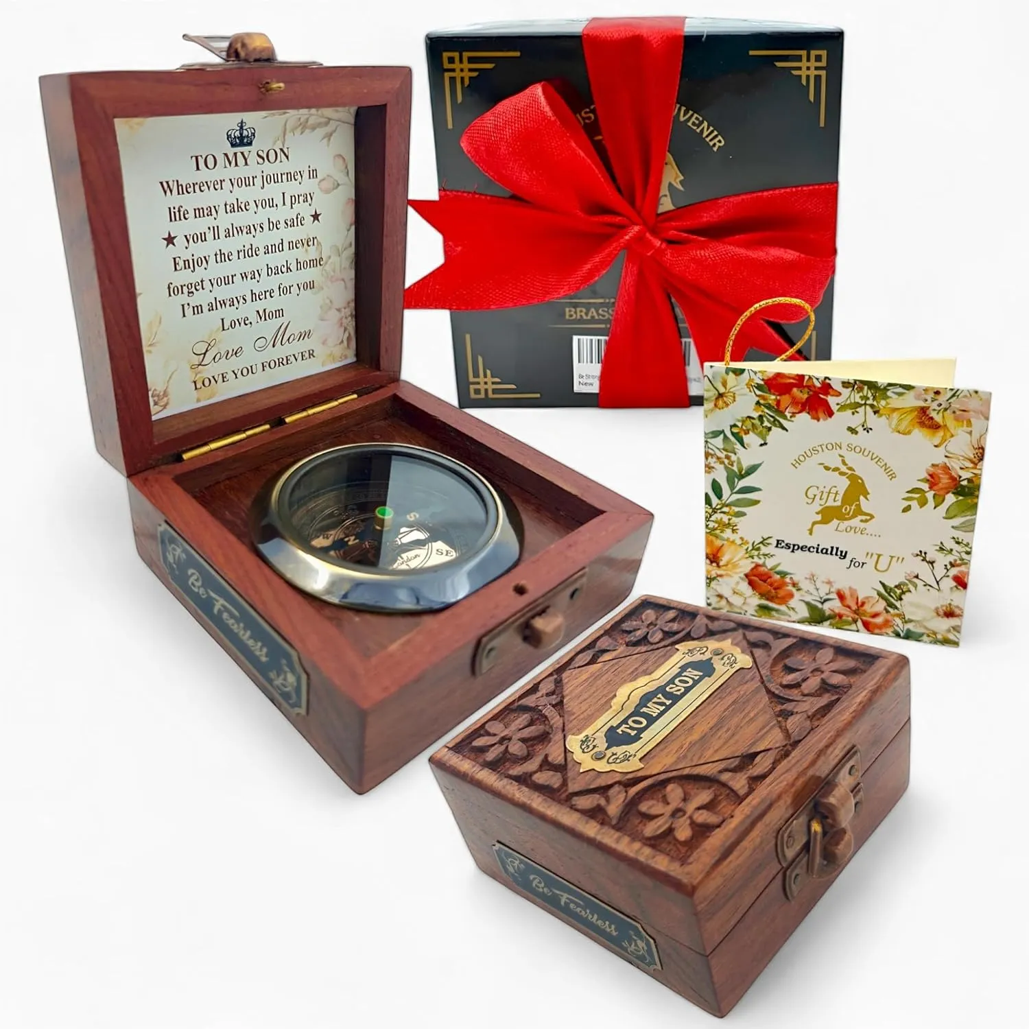 Gift for Son from Mom Dad | Grandson Brass Compass Engraved Quote | Memory Present to My Grandson Birthday, Baptism, Graduation, Confirmation, Love, Gift idea by Grandpa Grandma Nanny | Mom to Son