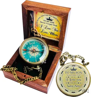 Gifts from Mom for Daughter or Son - to My Son Camping Compass Engraved with Gifts, Love Mom – Graduation Day Gifts for Son - Son Birthday Gifts - Confirmation Gifts for Son - Memorable Gifts for Son.