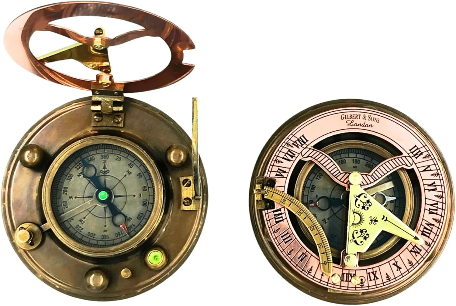 Gilbert and Sons Antique Brass Sundial Compass 4 inches