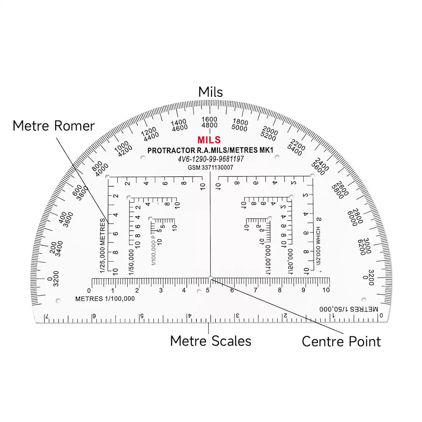 GL Extra Semi Circle 6 inch Military Protractor