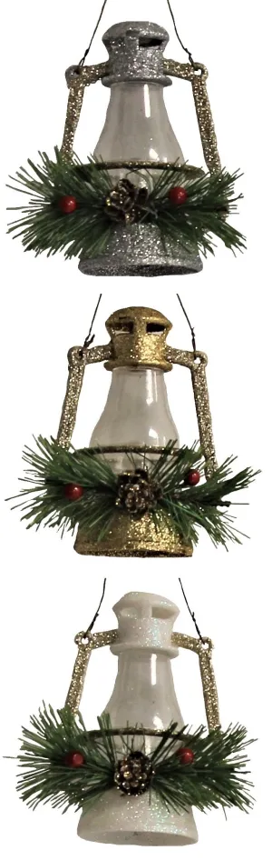 Glitter Lantern Christmas Ornaments (Silver/White/Gold)