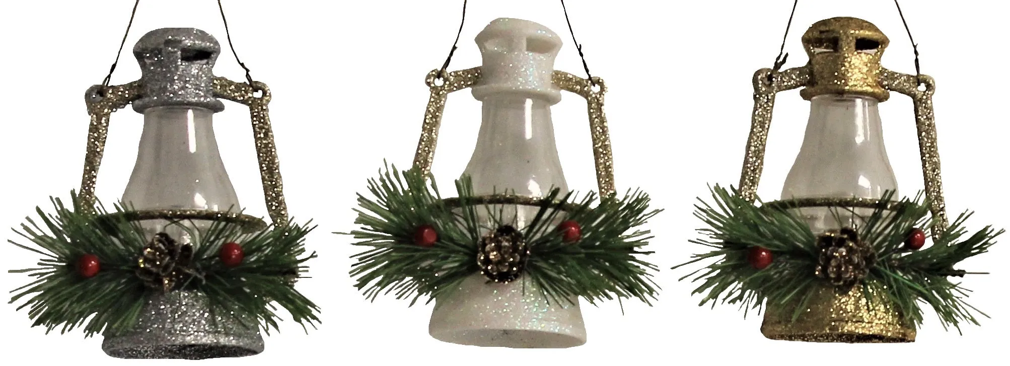 Glitter Lantern Christmas Ornaments (Silver/White/Gold)