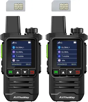 Global Walkie Talkies Unlimited Range 4G PTT Radios Nationwide Handhold Long Distance Two Way Radio Portable Radios with Flashlight for Family and Work Teams(2 Pack with SIM)