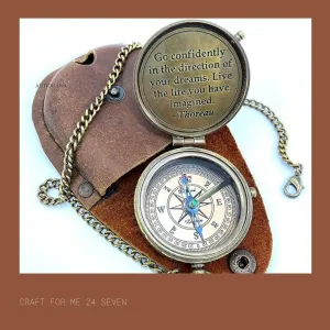 Go Confidently Quote Engraved Compass with Stamped Leather case, Gift for Graduation, Anniversary, Baptism, Retirement, or Christmas - Vintage Style Working Compass