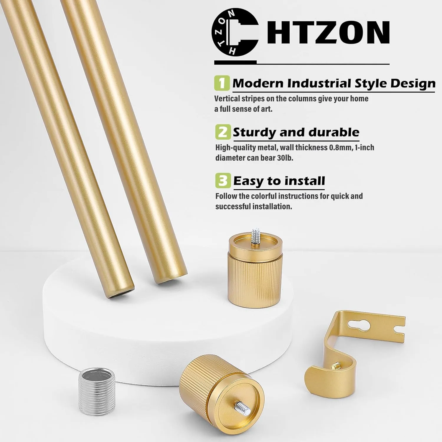 Gold Curtain Rods for Windows 72 to 144 Inch:Modern Decorative Curtain Rod for Bedroom Living Room,Heavy Duty Adjustable Telescoping Single Drapery Rod Set Easy Install,Brass Gold Iron 72-144"