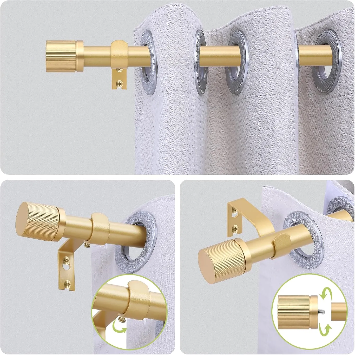Gold Curtain Rods for Windows 72 to 144 Inch:Modern Decorative Curtain Rod for Bedroom Living Room,Heavy Duty Adjustable Telescoping Single Drapery Rod Set Easy Install,Brass Gold Iron 72-144"
