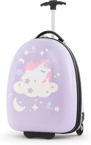 Goplus Kids Luggage, 16’’ Carry On Suitcase with Wheels, Waterproof Hard Shell, Lightweight Rolling Luggage for Travel, Birthday Christmas Gifts for Toddlers, Children, Boys, Girls (Purple-Unicorn)