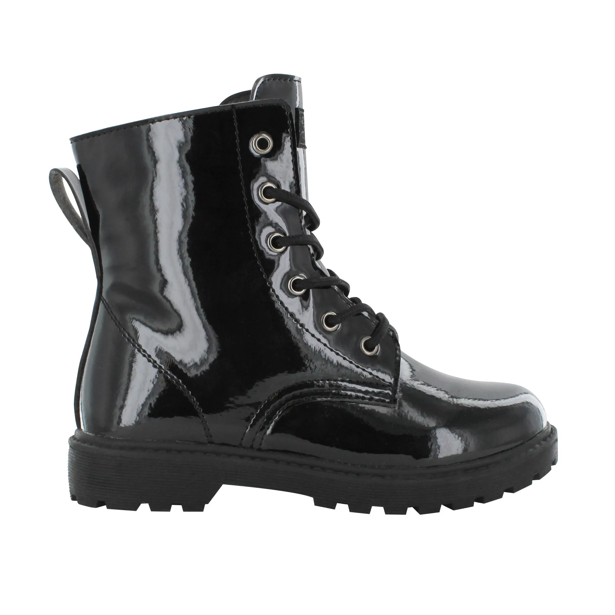 Gotta Flurt Girl's Luna Blue Faux Patent Leather Combat Boot With Side Zipper