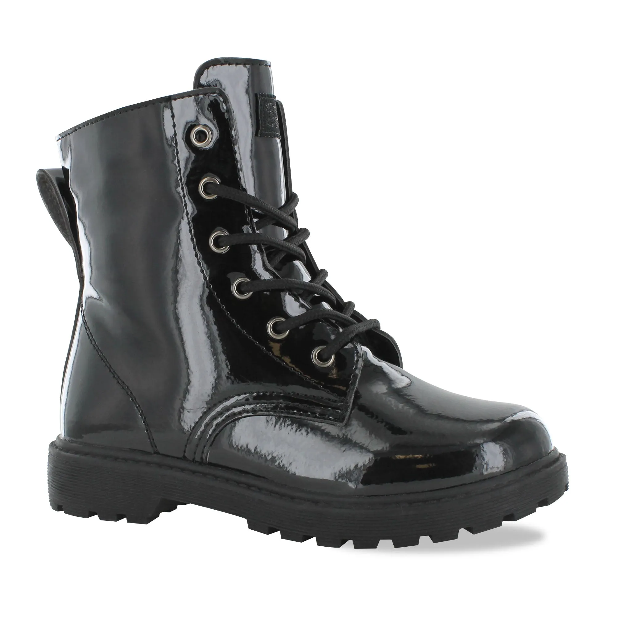 Gotta Flurt Girl's Luna Blue Faux Patent Leather Combat Boot With Side Zipper