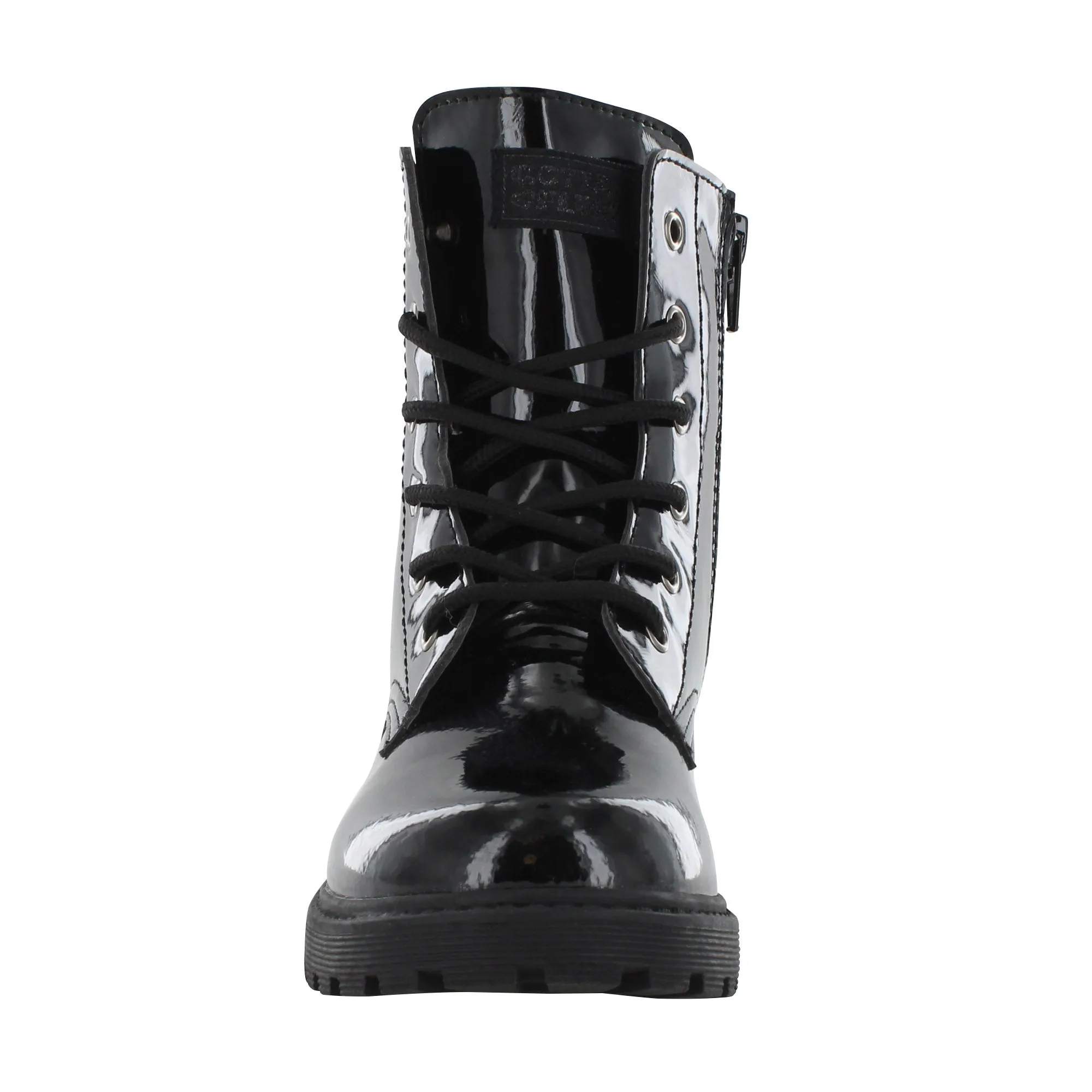 Gotta Flurt Girl's Luna Blue Faux Patent Leather Combat Boot With Side Zipper
