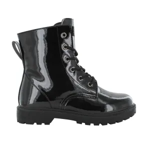 Gotta Flurt Girl's Luna Blue Faux Patent Leather Combat Boot With Side Zipper