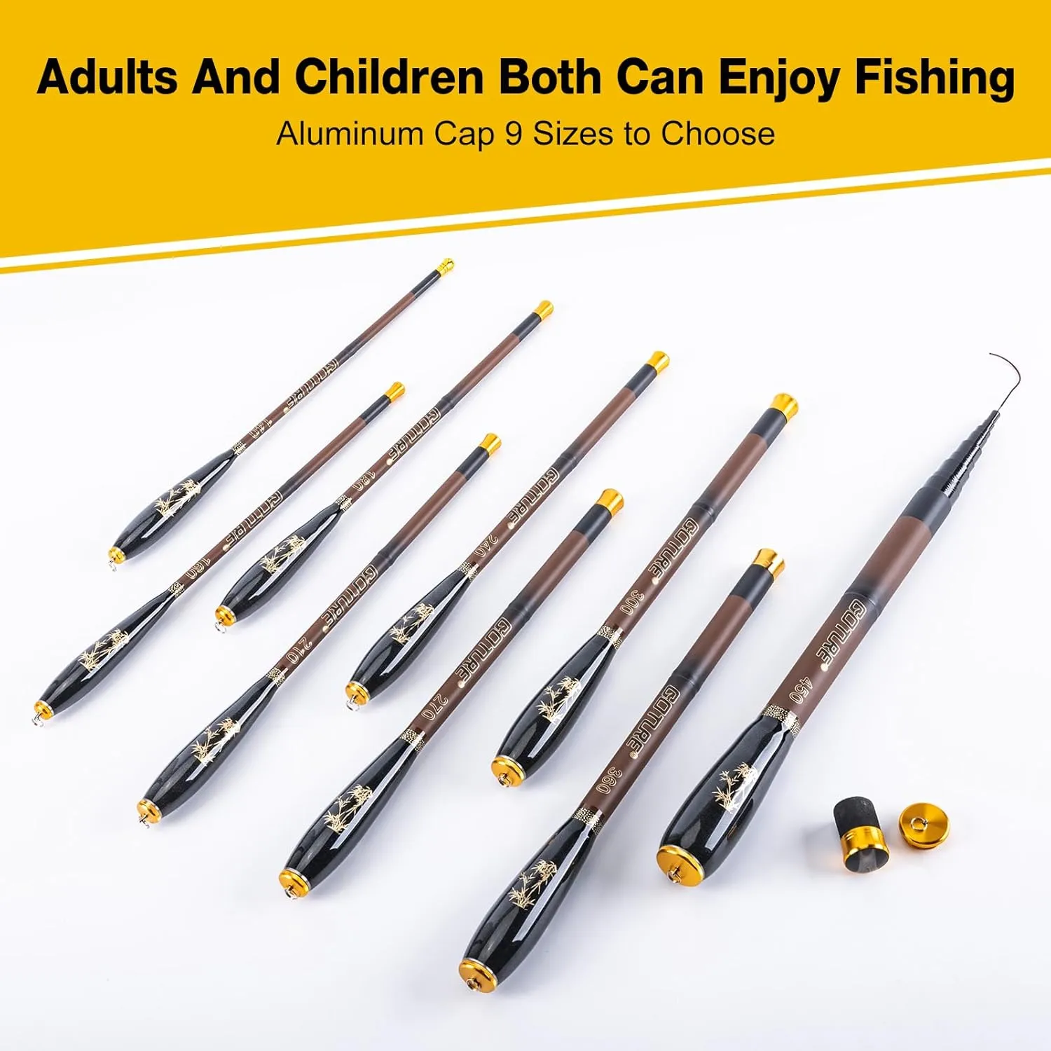 Goture 2Pcs Compact Telescopic Mini Pocket Fishing Rods, Bamboo Ultra Lightweight High Strength, River Dike Fishing Rods Fit for Beginners, 4/5/6/7/8/9/11/14FT Brown