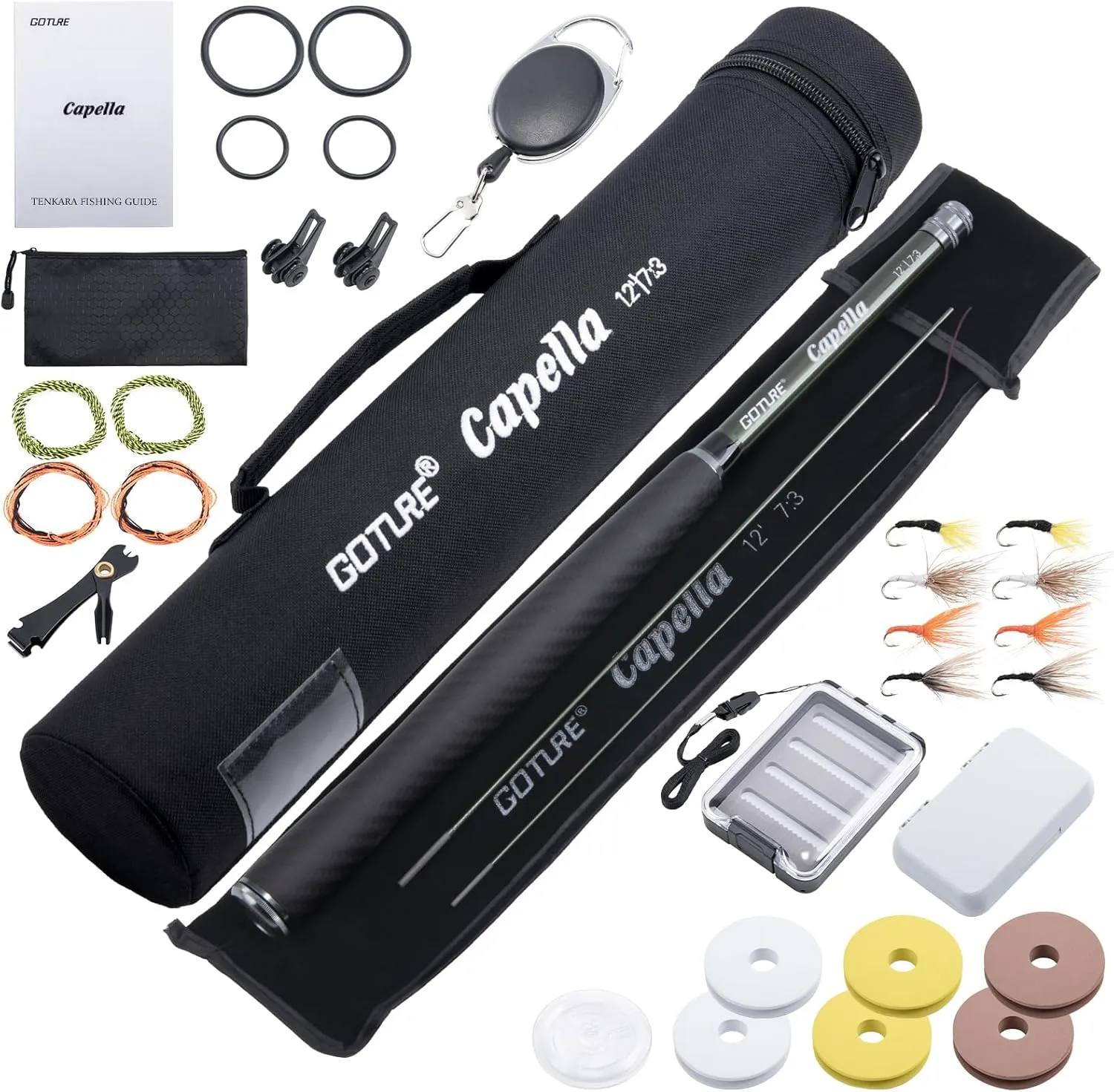 Goture Fishing Rod Combo- Fly Fishing Tenkara Rod Feeder Telescopic Rods - 3.6M/12ft - 13 Segments Fishing Rod - Cork/Carbon Handle Boxed Gift Set Suitable for Presents