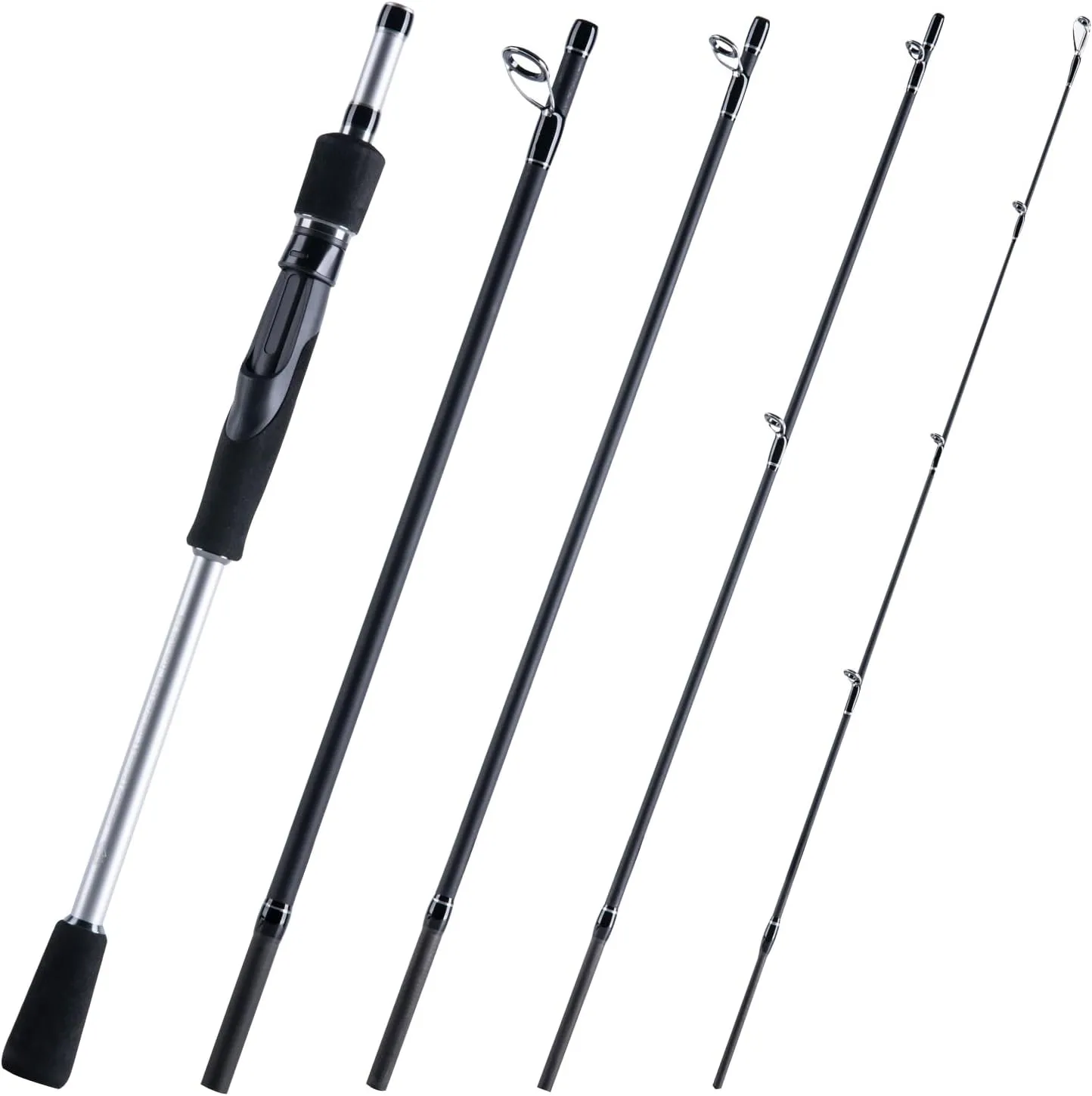 Goture Portable Travel Spinning Fishing Rod - 5/6 Sections Adjustable Rods with Case - Lightweight 24T Carbon Fiber Fishing Rods for Trout Bass Walleye Pike Saltwater Freshwater, Black