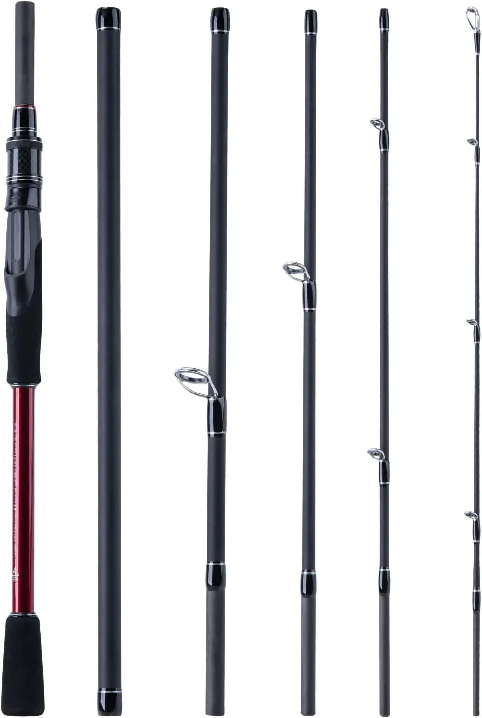 Goture Travel Fishing Rod - Spinning Fishing Rods - Portable 5/6 Sections Adjustable-Length Lightweight 24T Carbon Fiber Fishing Rods for Saltwater Freshwater Trout Bass Walleye Pike, Red