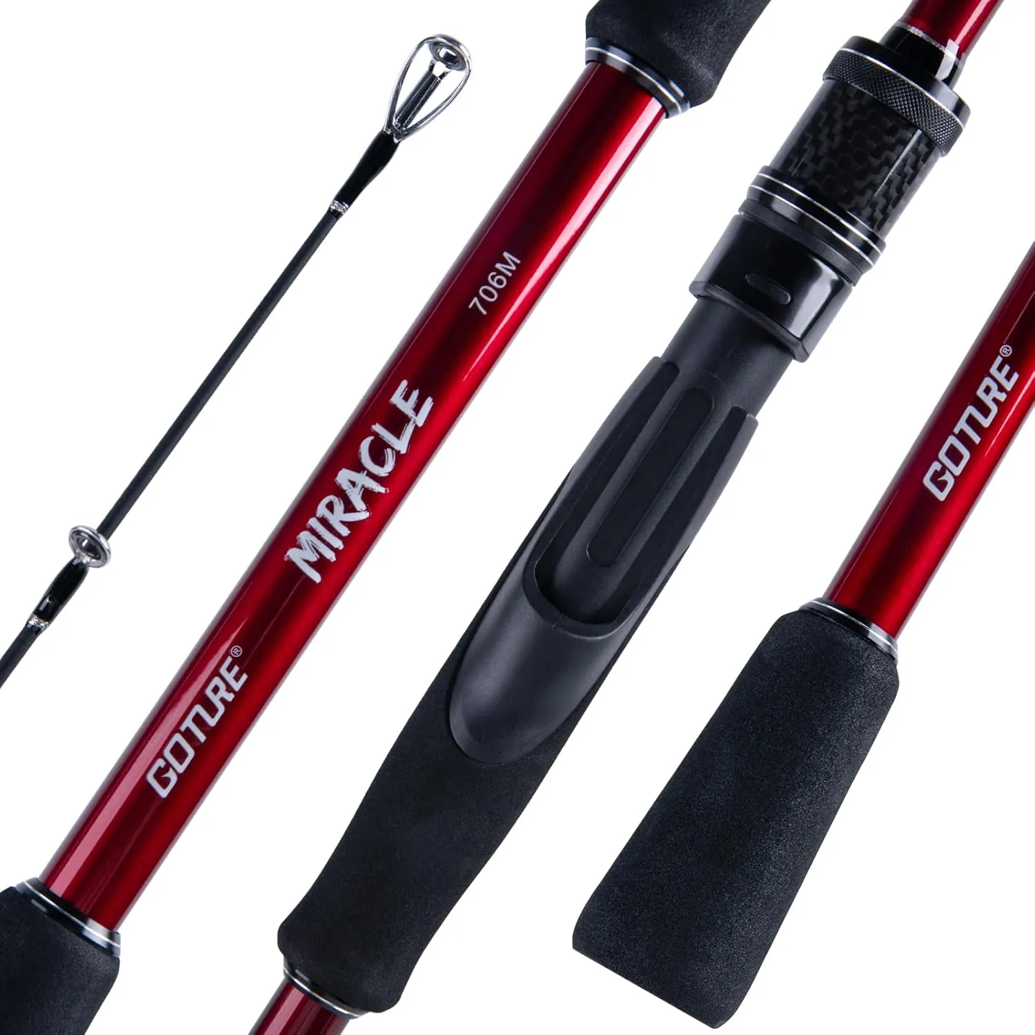 Goture Travel Fishing Rod - Spinning Fishing Rods - Portable 5/6 Sections Adjustable-Length Lightweight 24T Carbon Fiber Fishing Rods for Saltwater Freshwater Trout Bass Walleye Pike, Red