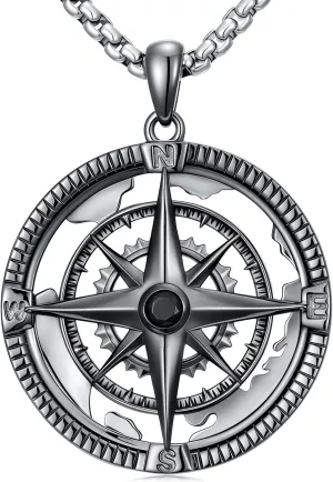 Graduation Gifts for Him Compass Necklace for Men 925 Sterling Silver Gear Compass Pendant Inspirational Nautical Jewelry