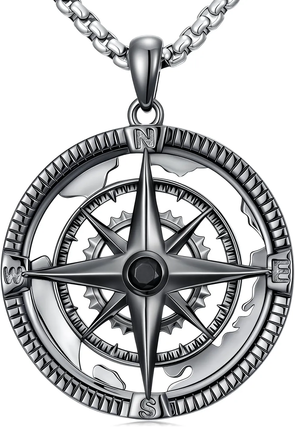 Graduation Gifts for Him Compass Necklace for Men 925 Sterling Silver Gear Compass Pendant Inspirational Nautical Jewelry
