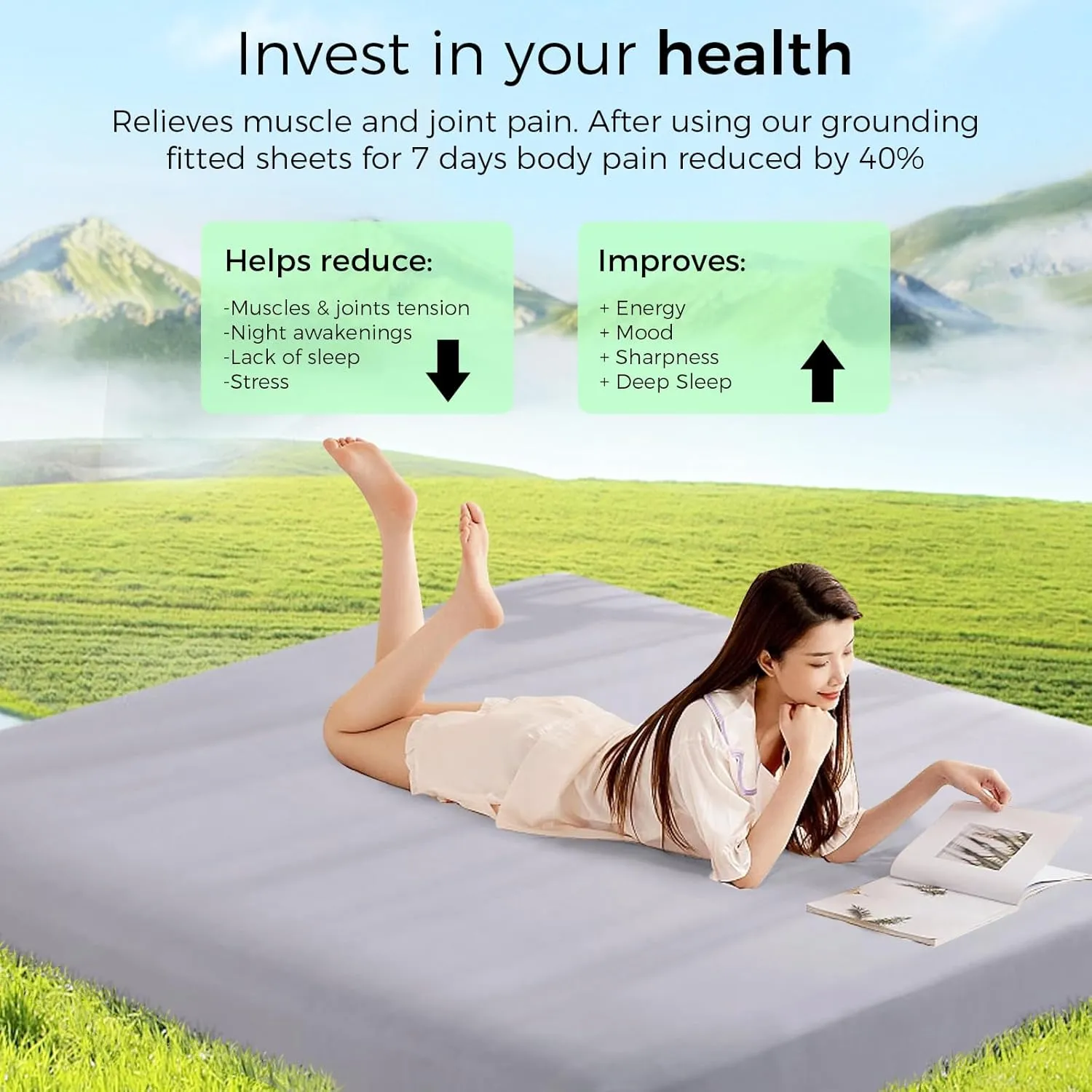 Grounding Fitted Sheets, Earthing Bed Sheets, 95% Organic Cotton   5% Pure Silver Fiber, Grounded Sheets with Grounding Cord, Conductive Grounding Cover for Better Sleep (Gray, California King)