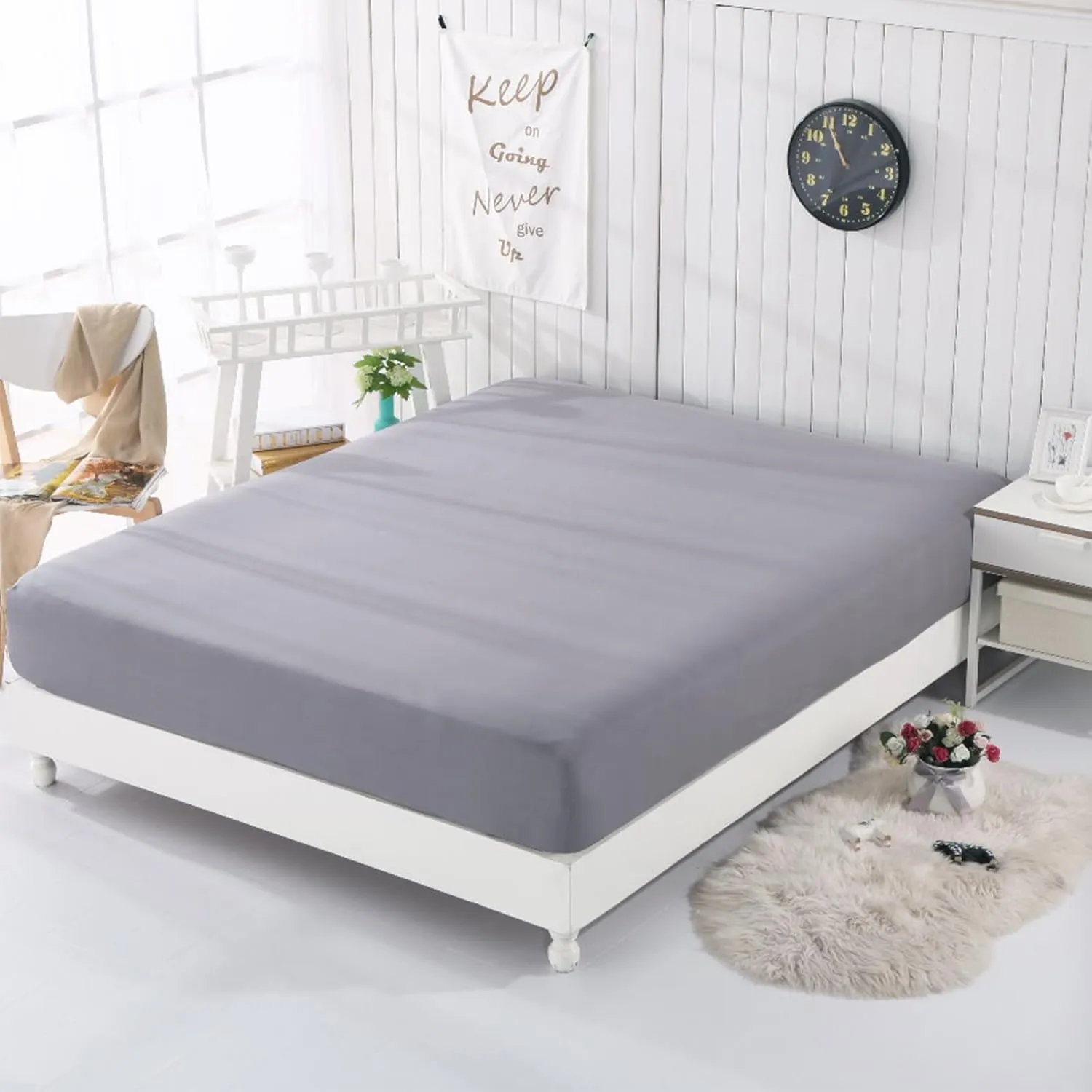 Grounding Fitted Sheets, Earthing Bed Sheets, 95% Organic Cotton   5% Pure Silver Fiber, Grounded Sheets with Grounding Cord, Conductive Grounding Cover for Better Sleep (Gray, California King)