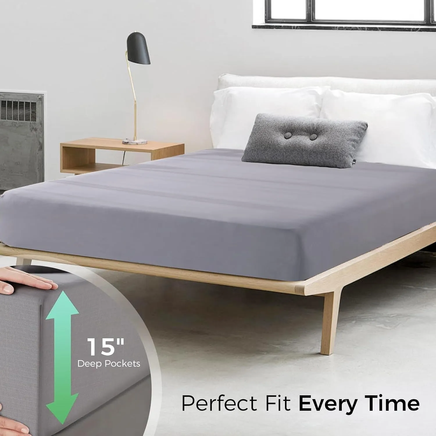 Grounding Fitted Sheets, Earthing Bed Sheets, 95% Organic Cotton   5% Pure Silver Fiber, Grounded Sheets with Grounding Cord, Conductive Grounding Cover for Better Sleep (Gray, California King)