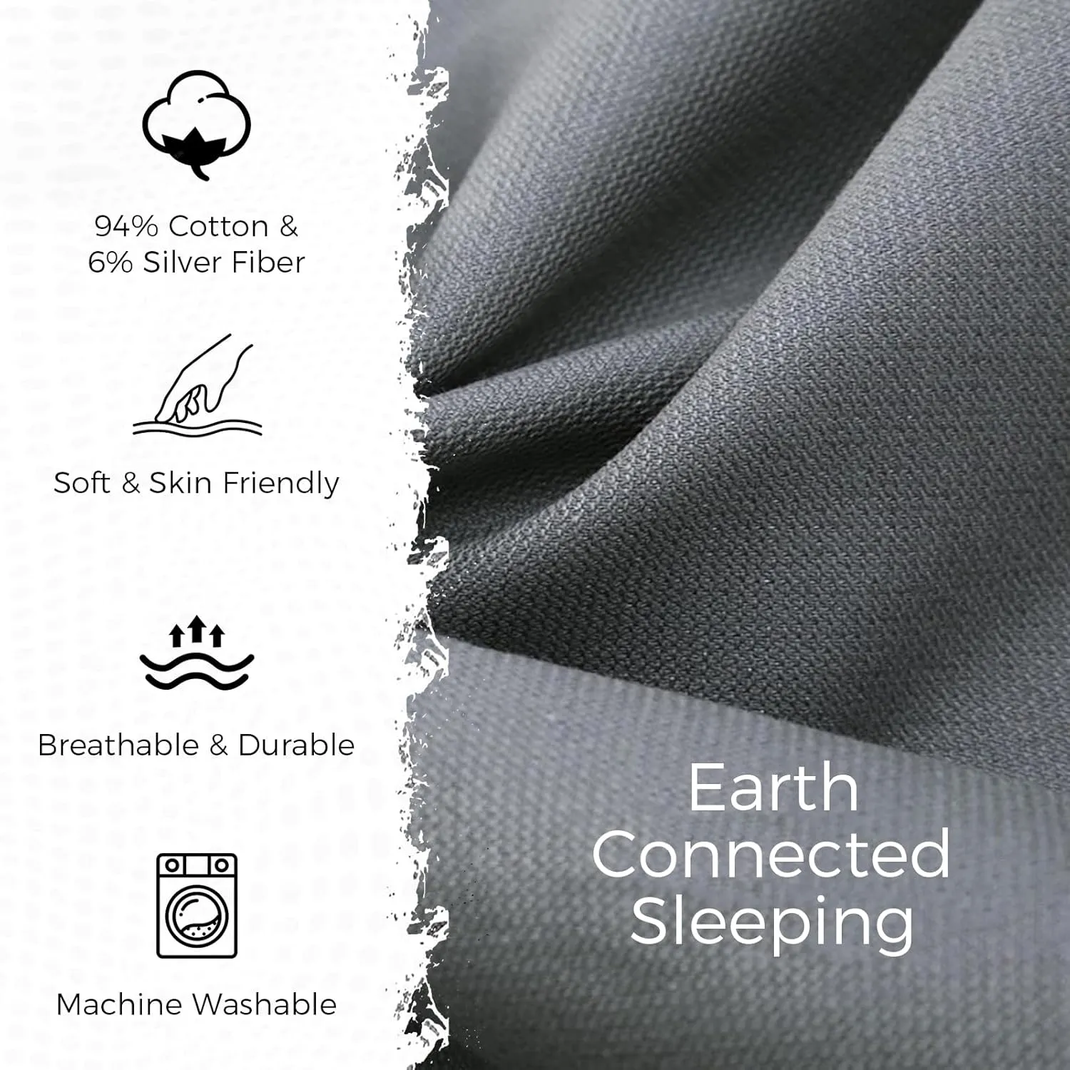 Grounding Fitted Sheets, Earthing Bed Sheets, 95% Organic Cotton   5% Pure Silver Fiber, Grounded Sheets with Grounding Cord, Conductive Grounding Cover for Better Sleep (Gray, California King)